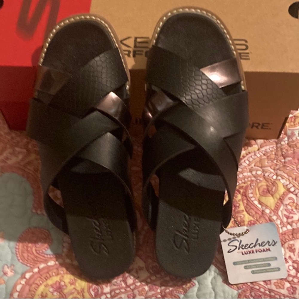 Skechers Black Sandals Comfortable Slip-On Design